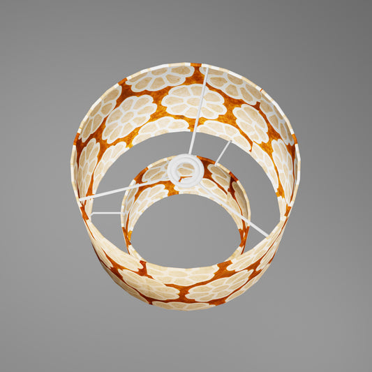 2 Tier Lamp Shade - P20 - Batik Big Flower on Brown, 30cm x 20cm & 20cm x 15cm