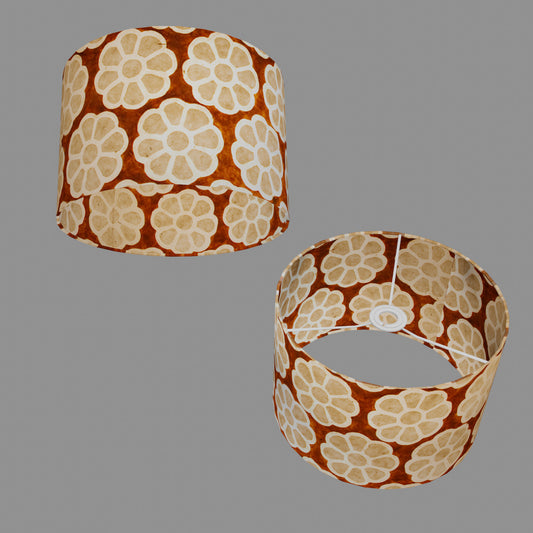 Drum Lamp Shade - P20 - Batik Big Flower on Brown, 30cm(d) x 20cm(h)