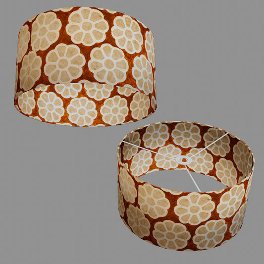 Drum Lamp Shade - P20 - Batik Big Flower on Brown, 40cm(d) x 20cm(h)