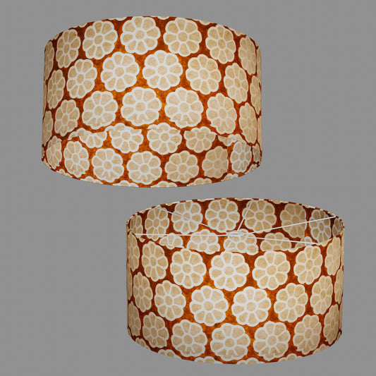 Drum Lamp Shade - P20 - Batik Big Flower on Brown, 60cm(d) x 30cm(h)