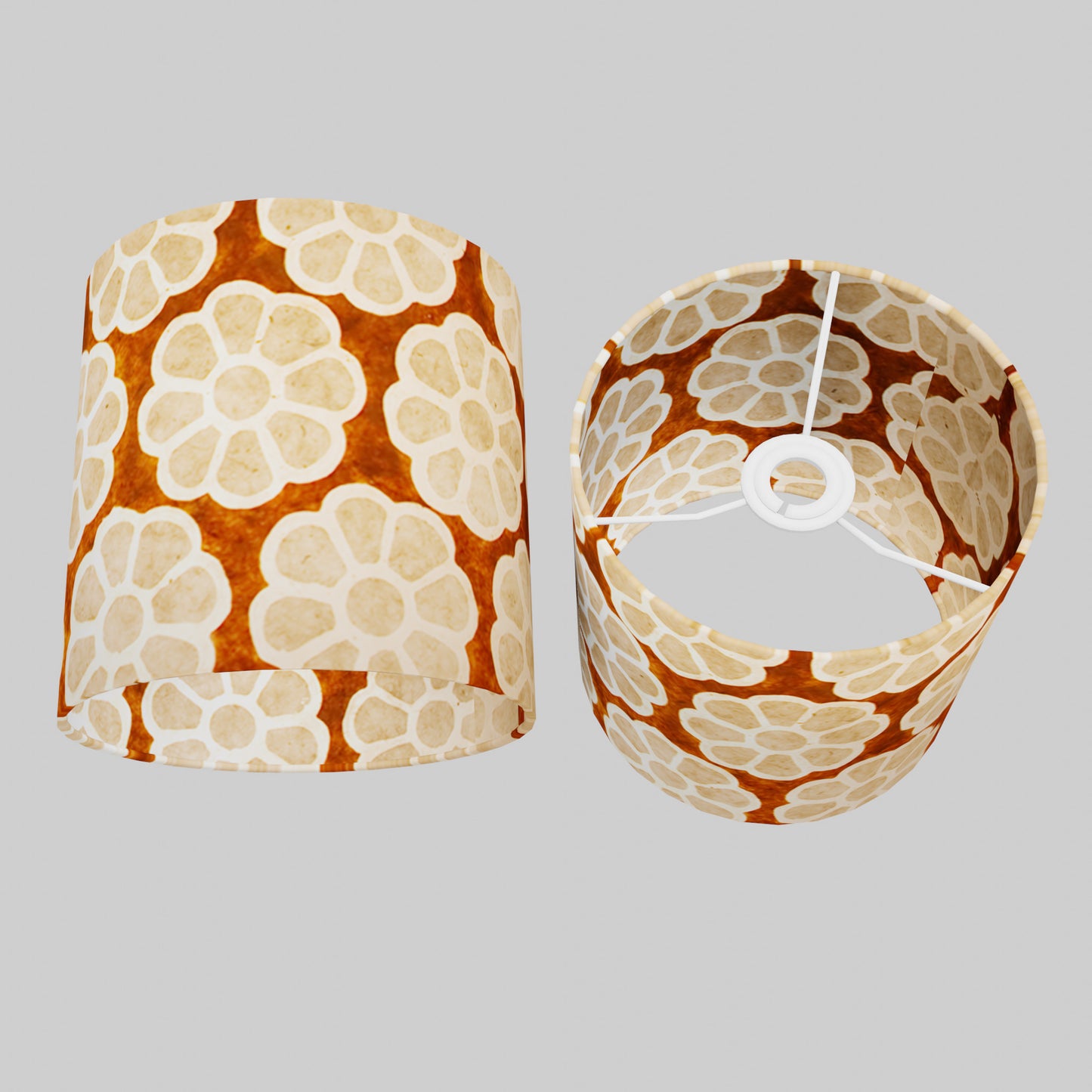 Drum Lamp Shade - P20 - Batik Big Flower on Brown, 20cm(d) x 20cm(h)