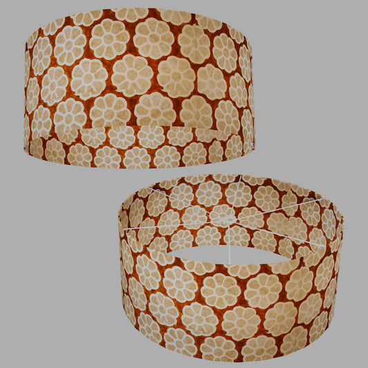 Drum Lamp Shade - P20 - Batik Big Flower on Brown, 70cm(d) x 30cm(h)