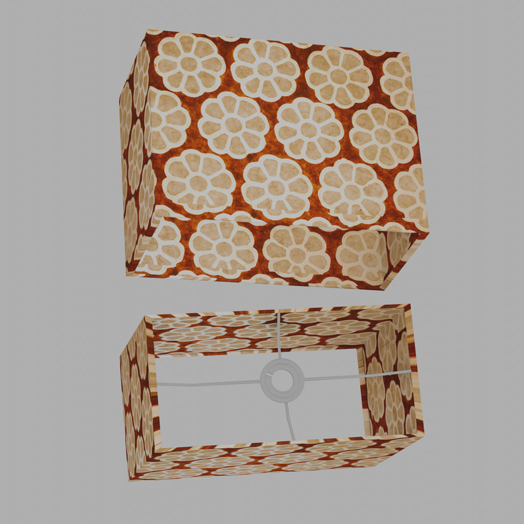 Rectangle Lamp Shade - P20 - Batik Big Flower on Brown, 40cm(w) x 30cm(h) x 20cm(d)
