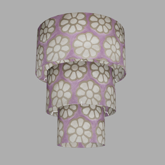 3 Tier Lamp Shade - P21 - Batik Big Flower on Lilac, 40cm x 20cm, 30cm x 17.5cm & 20cm x 15cm