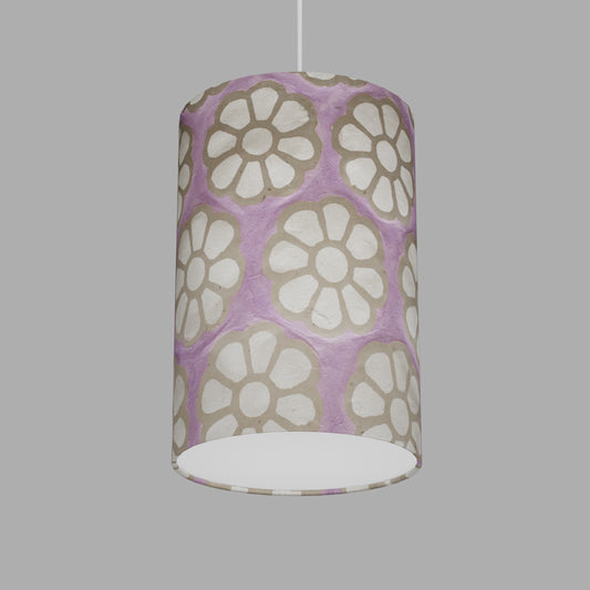 Drum Lamp Shade - P21 - Batik Big Flower on Lilac, 20cm(d) x 30cm(h)