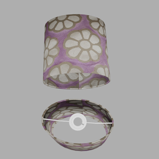 Oval Lamp Shade - P21 - Batik Big Flower on Lilac, 20cm(w) x 20cm(h) x 13cm(d)