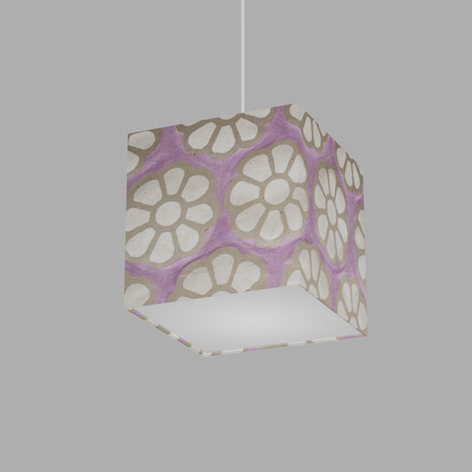 Square Lamp Shade - P21 - Batik Big Flower on Lilac, 20cm(w) x 20cm(h) x 20cm(d)