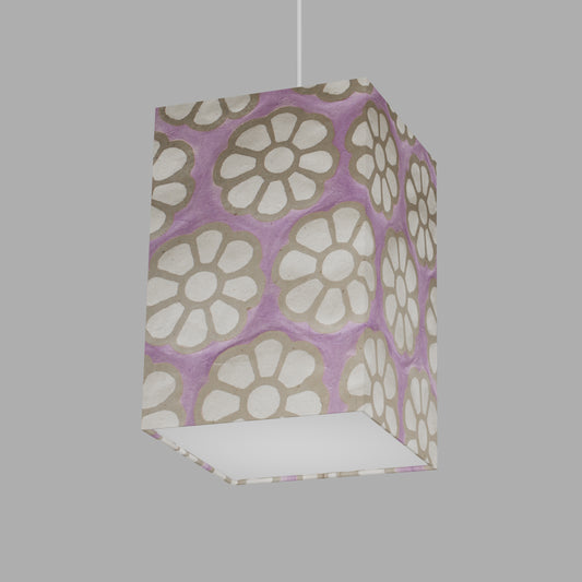 Square Lamp Shade - P21 - Batik Big Flower on Lilac, 20cm(w) x 30cm(h) x 20cm(d)