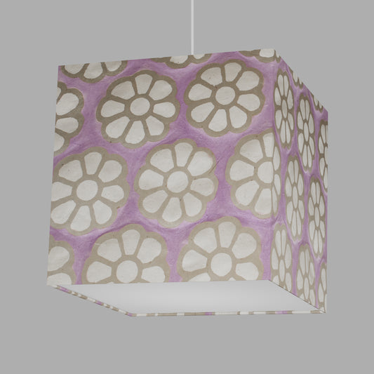 Square Lamp Shade - P21 - Batik Big Flower on Lilac, 30cm(w) x 30cm(h) x 30cm(d)