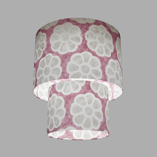 2 Tier Lamp Shade - P21 - Batik Big Flower on Lilac, 30cm x 20cm & 20cm x 15cm