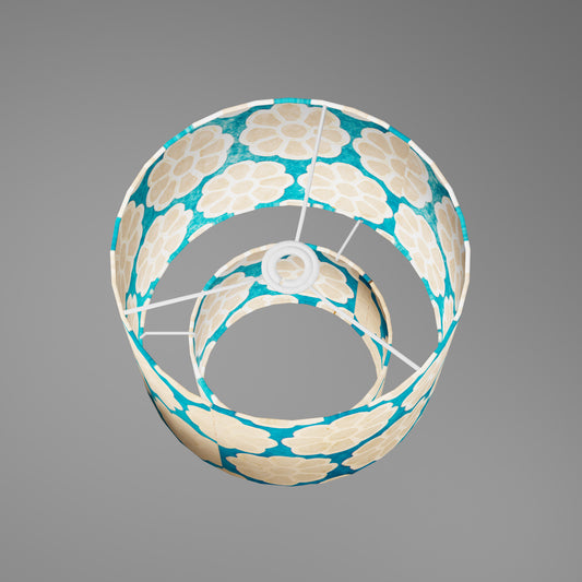 2 Tier Lamp Shade - P23 - Batik Big Flower on Teal, 30cm x 20cm & 20cm x 15cm