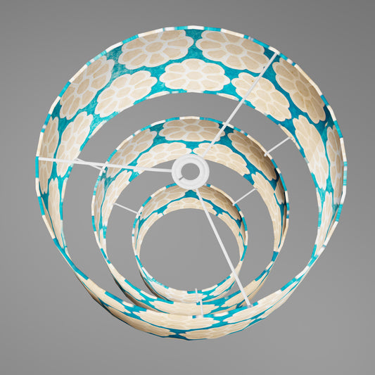 3 Tier Lamp Shade - P23 - Batik Big Flower on Teal, 40cm x 20cm, 30cm x 17.5cm & 20cm x 15cm