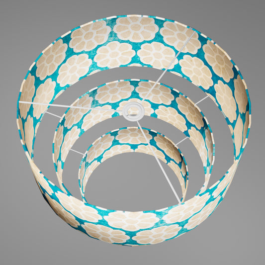 3 Tier Lamp Shade - P23 - Batik Big Flower on Teal, 50cm x 20cm, 40cm x 17.5cm & 30cm x 15cm