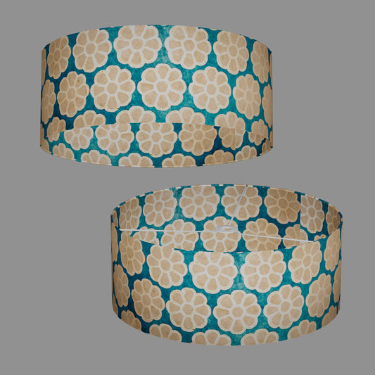Drum Lamp Shade - P23 - Batik Big Flower on Teal, 50cm(d) x 20cm(h)