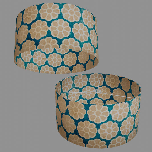 Drum Lamp Shade - P23 - Batik Big Flower on Teal, 50cm(d) x 25cm(h)