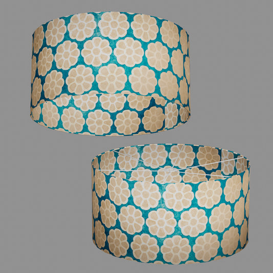 Drum Lamp Shade - P23 - Batik Big Flower on Teal, 60cm(d) x 30cm(h)