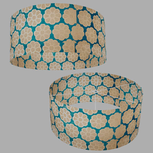 Drum Lamp Shade - P23 - Batik Big Flower on Teal, 70cm(d) x 30cm(h)