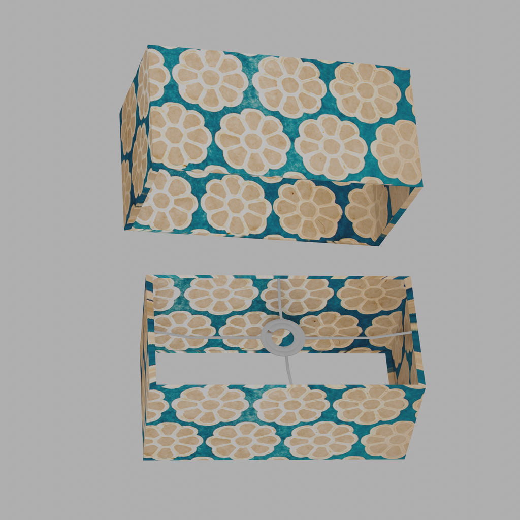 Rectangle Lamp Shade - P23 - Batik Big Flower on Teal, 40cm(w) x 20cm(h) x 20cm(d)