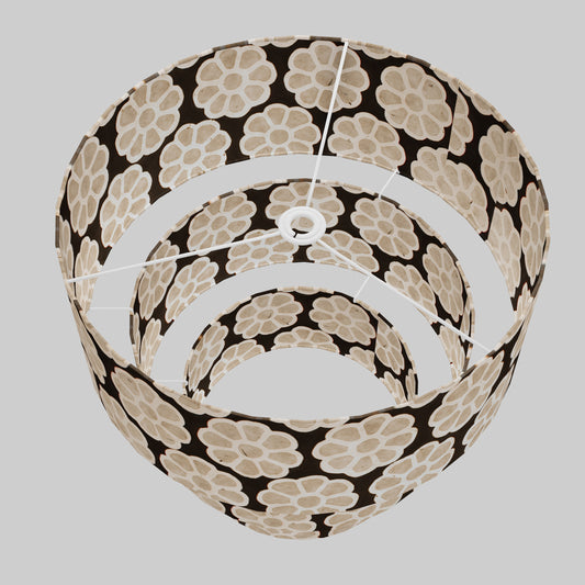 3 Tier Lamp Shade - P24 -Batik Big Flower on Black, 50cm x 20cm, 40cm x 17.5cm & 30cm x 15cm
