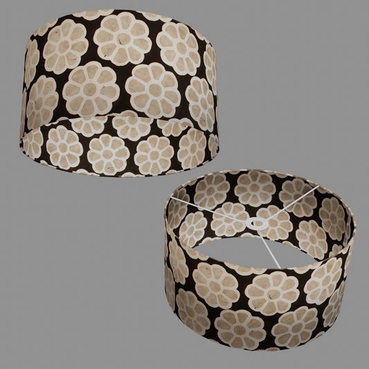Drum Lamp Shade - P24 -Batik Big Flower on Black, 40cm(d) x 20cm(h)
