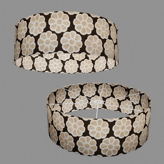 Drum Lamp Shade - P24 -Batik Big Flower on Black, 60cm(d) x 20cm(h)