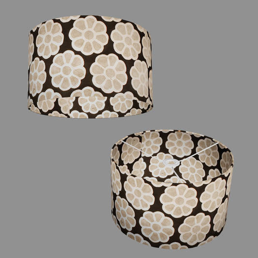 Drum Lamp Shade - P24 -Batik Big Flower on Black, 35cm(d) x 20cm(h)