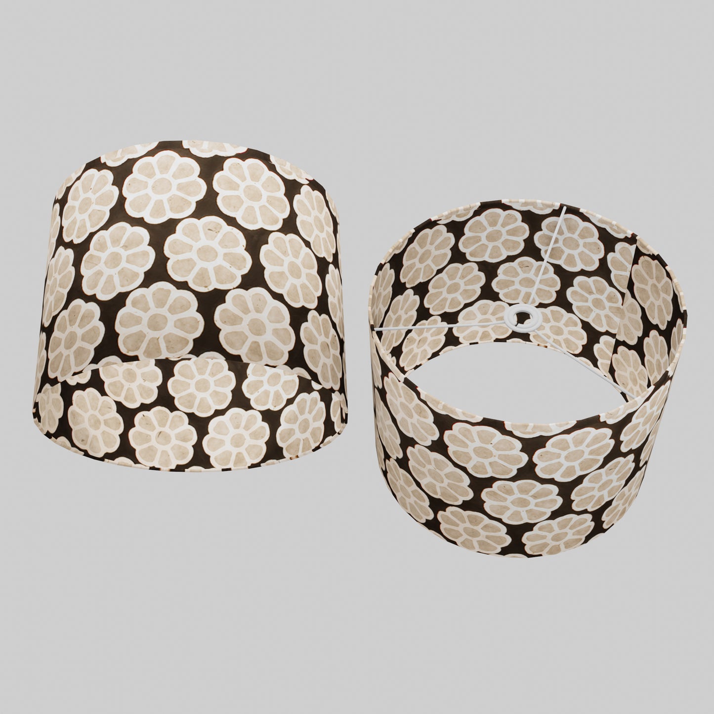 Drum Lamp Shade - P24 -Batik Big Flower on Black, 40cm(d) x 30cm(h)