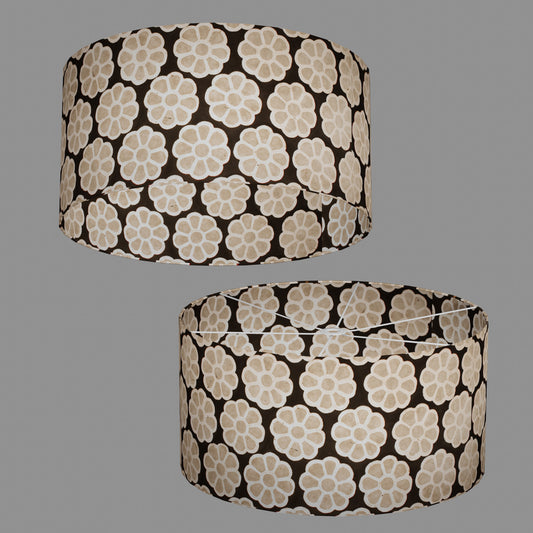 Drum Lamp Shade - P24 -Batik Big Flower on Black, 60cm(d) x 30cm(h)