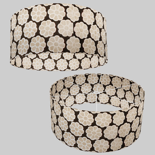 Drum Lamp Shade - P24 -Batik Big Flower on Black, 70cm(d) x 30cm(h)