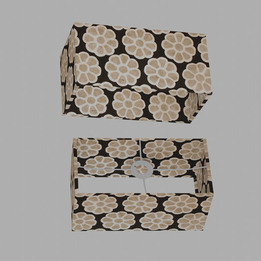 Rectangle Lamp Shade - P24 -Batik Big Flower on Black, 40cm(w) x 20cm(h) x 20cm(d)