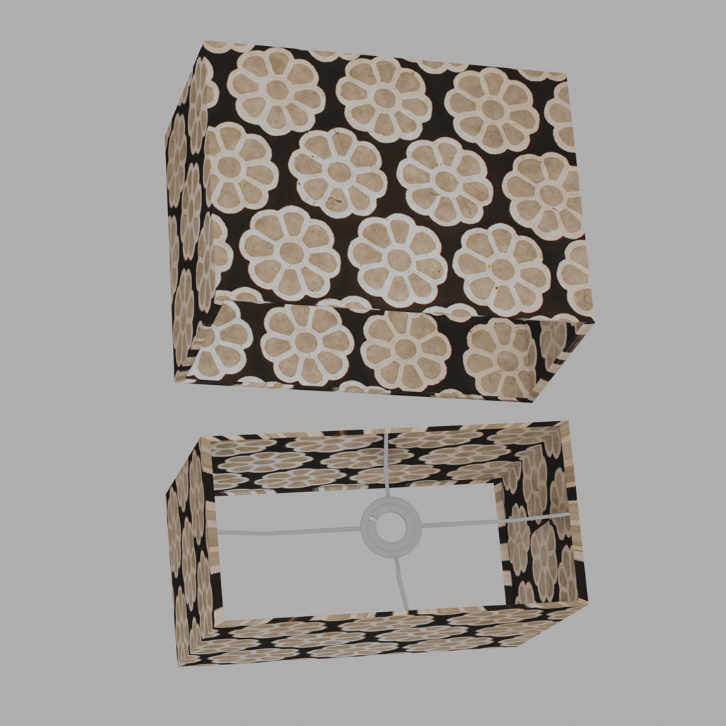 Rectangle Lamp Shade - P24 -Batik Big Flower on Black, 40cm(w) x 30cm(h) x 20cm(d)