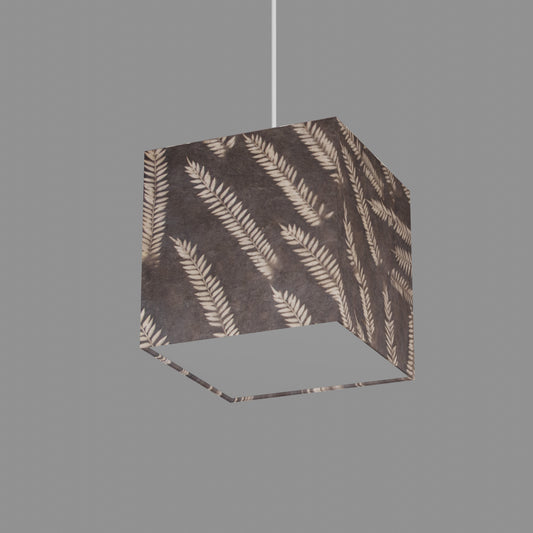 Square Lamp Shade - P26 - Resistance Dyed Brown Fern, 20cm(w) x 20cm(h) x 20cm(d)