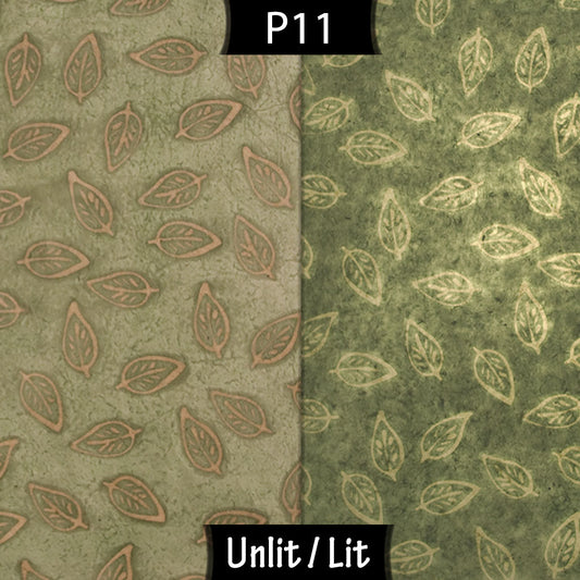 Drum Lamp Shade - P29 - Batik Leaf on Green, 40cm(d) x 30cm(h)