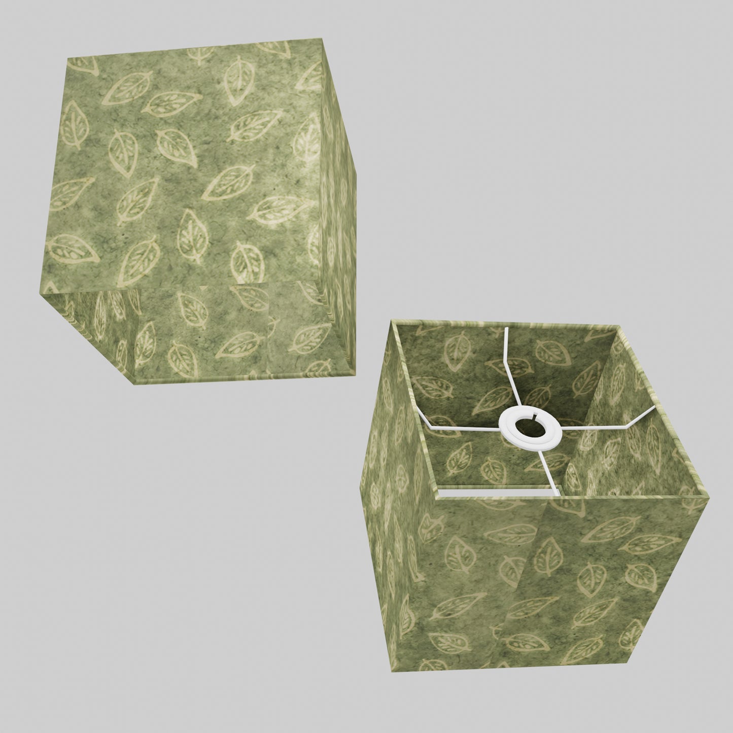 Square Lamp Shade - P29 - Batik Leaf on Green, 20cm(w) x 20cm(h) x 20cm(d)
