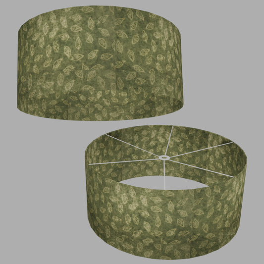 Drum Lamp Shade - P29 - Batik Leaf on Green, 70cm(d) x 30cm(h)
