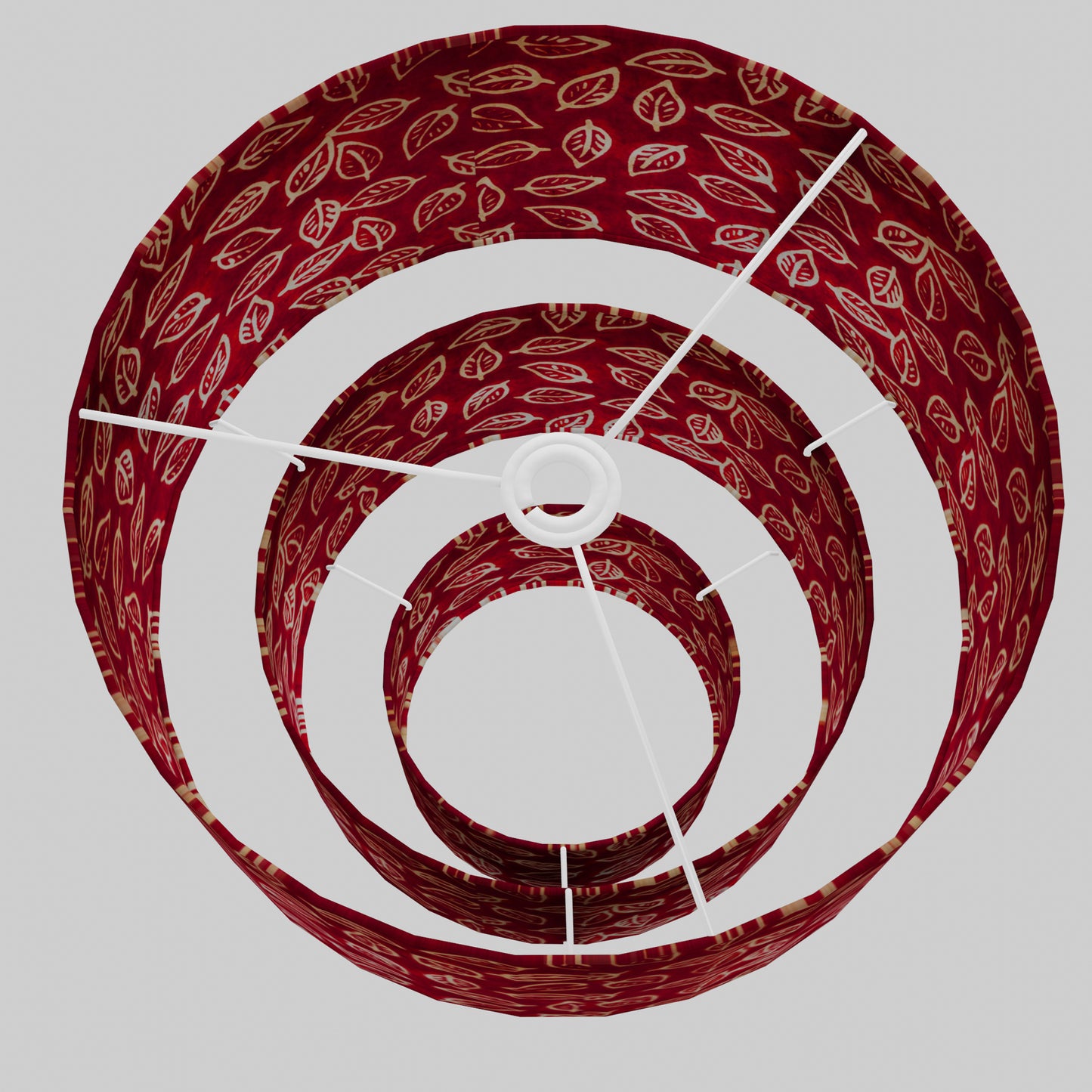 3 Tier Lamp Shade - P30 - Batik Leaf on Red, 40cm x 20cm, 30cm x 17.5cm & 20cm x 15cm