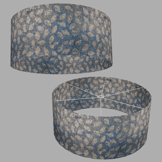 Drum Lamp Shade - P31 - Batik Leaf on Blue, 70cm(d) x 30cm(h)