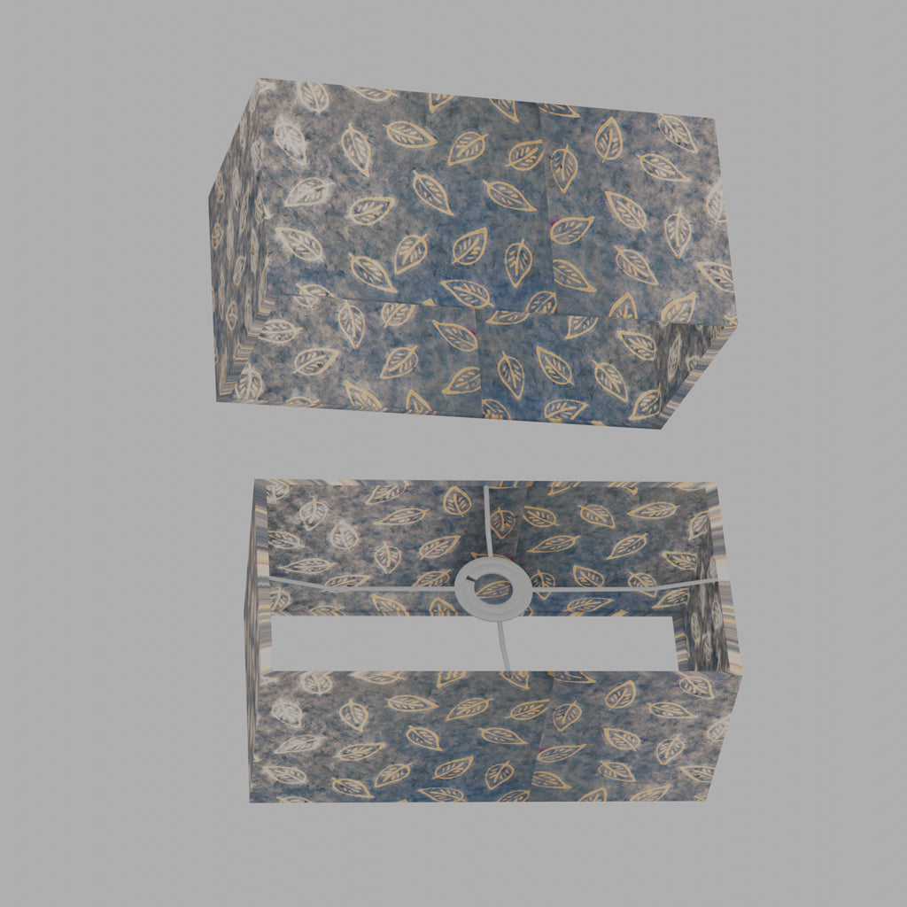 Rectangle Lamp Shade - P31 - Batik Leaf on Blue, 40cm(w) x 20cm(h) x 20cm(d)