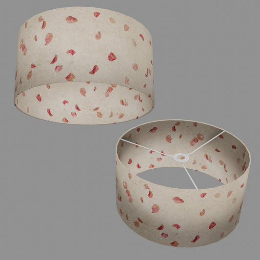 Drum Lamp Shade - P33 - Rose Petals on Natural Lokta, 40cm(d) x 20cm(h)
