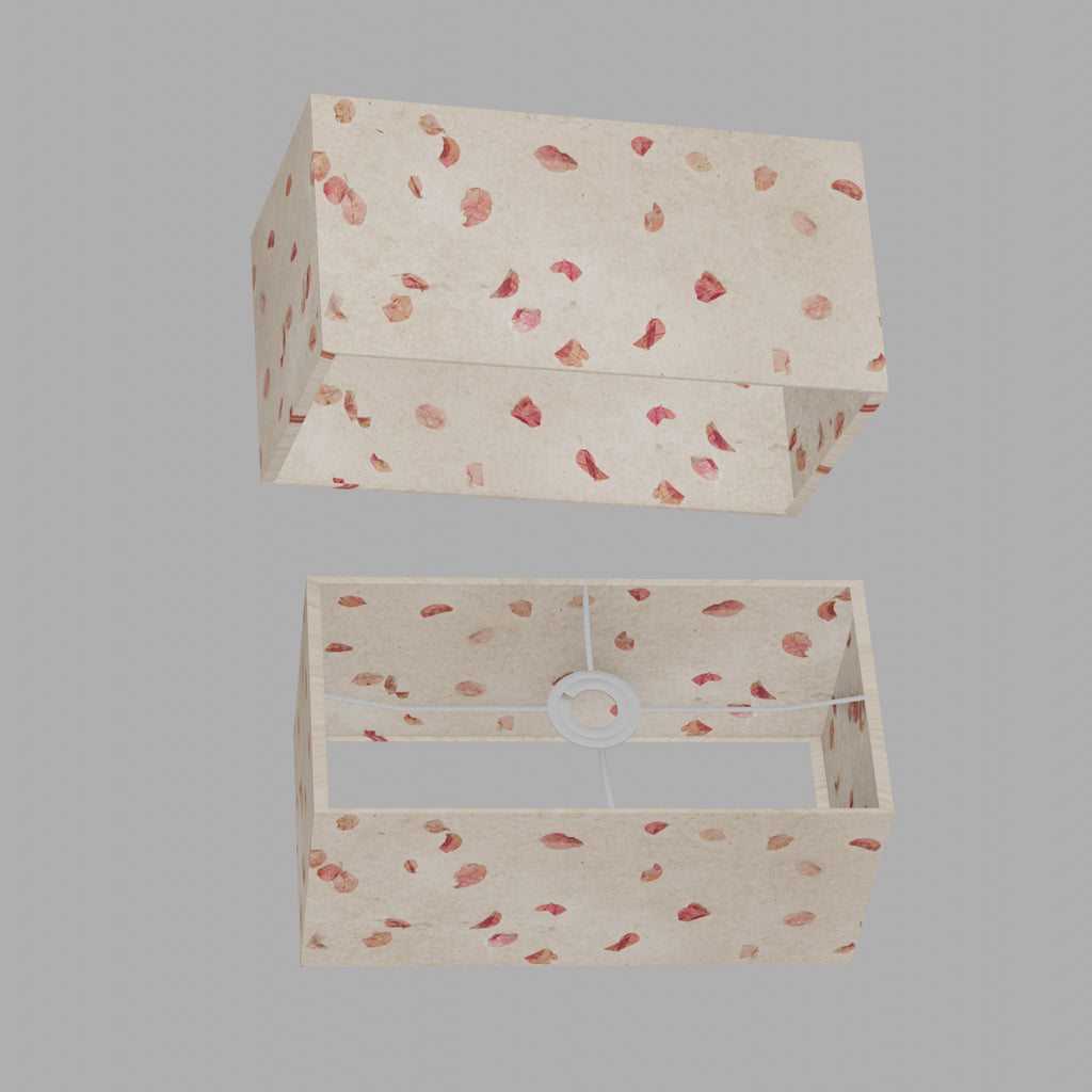 Rectangle Lamp Shade - P33 - Rose Petals on Natural Lokta, 40cm(w) x 20cm(h) x 20cm(d)