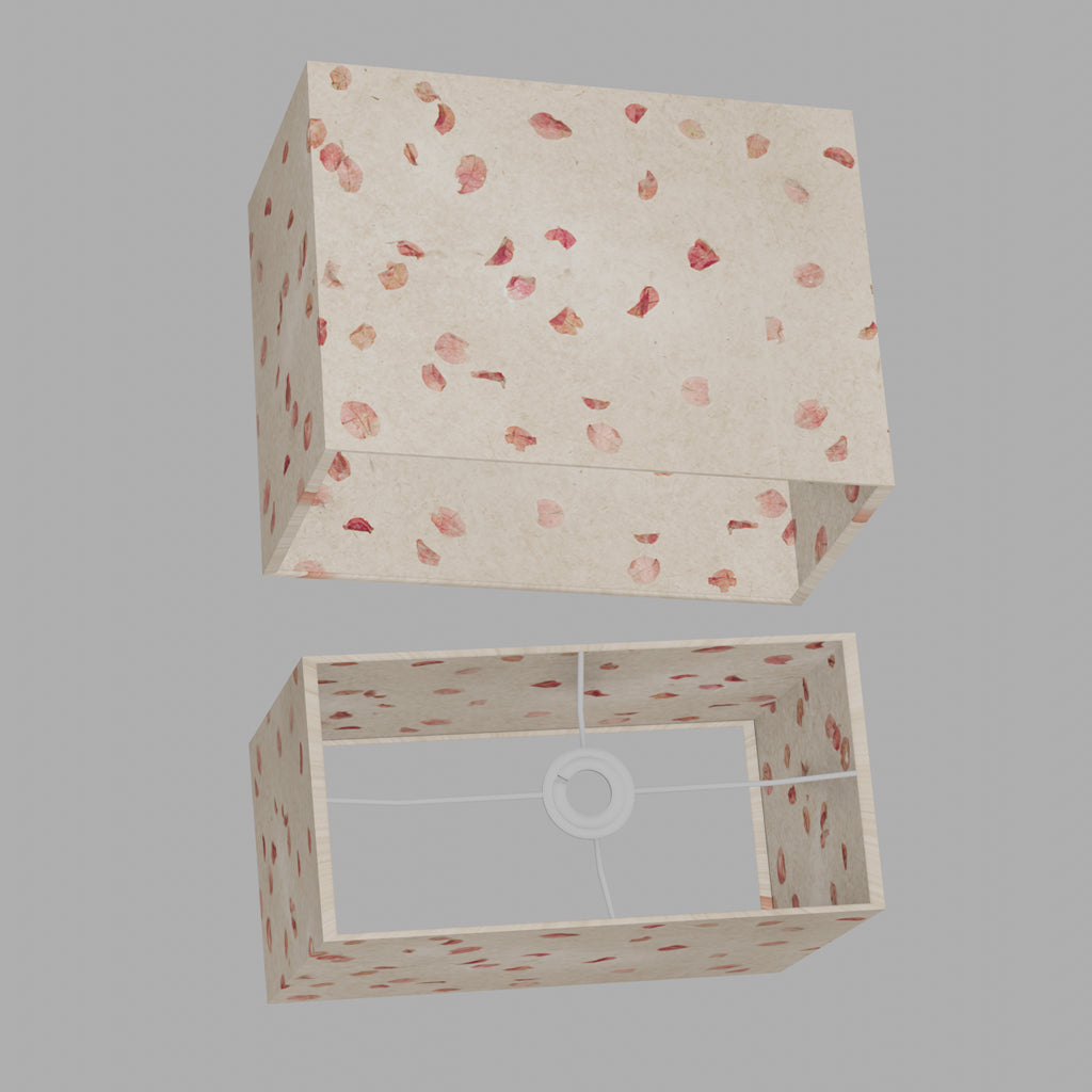 Rectangle Lamp Shade - P33 - Rose Petals on Natural Lokta, 40cm(w) x 30cm(h) x 20cm(d)