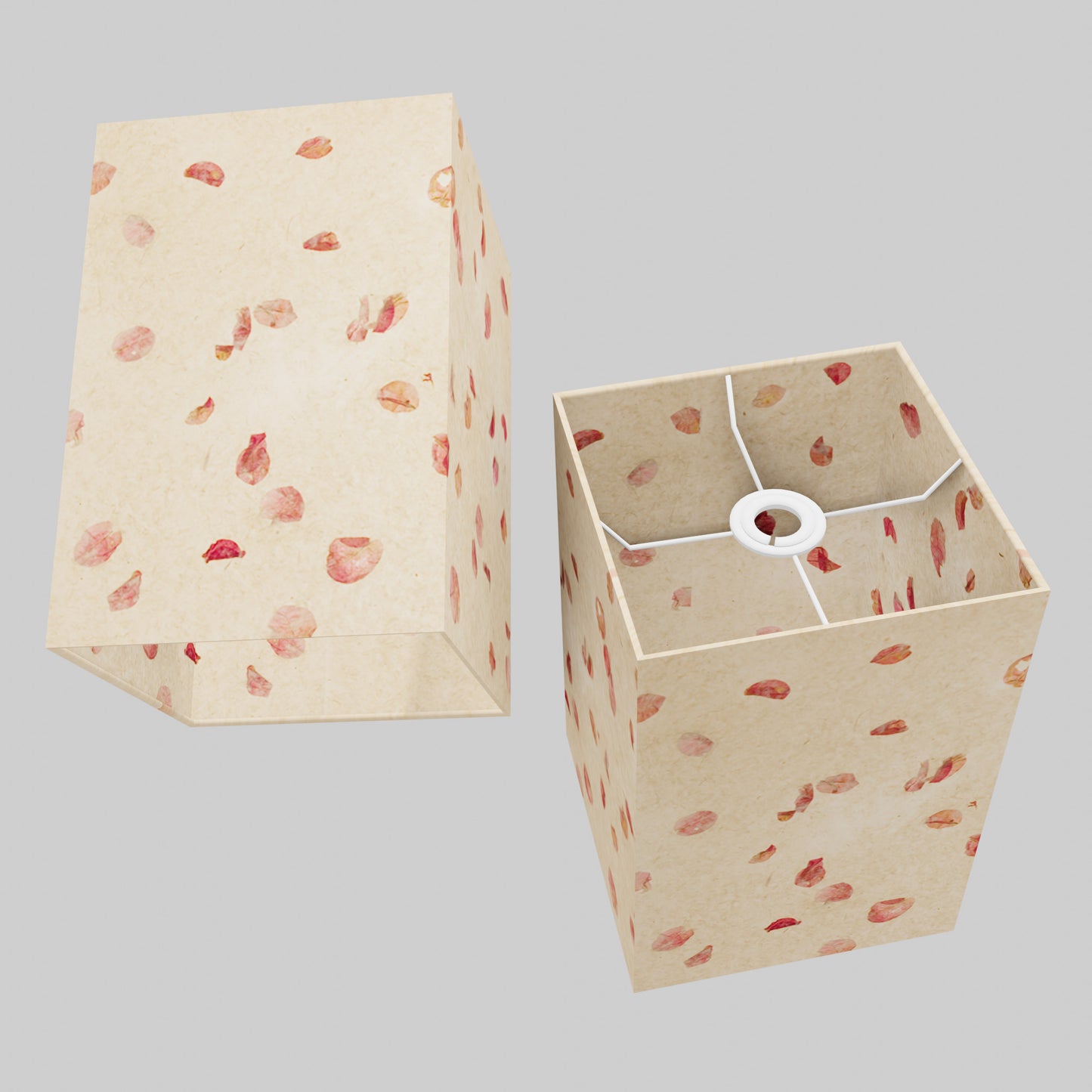 Square Lamp Shade - P33 - Rose Petals on Natural Lokta, 20cm(w) x 30cm(h) x 20cm(d)