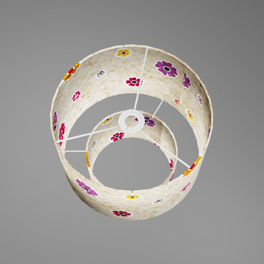 2 Tier Lamp Shade - P35 - Batik Multi Flower on Natural, 30cm x 20cm & 20cm x 15cm