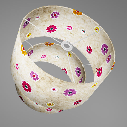 2 Tier Lamp Shade - P35 - Batik Multi Flower on Natural, 40cm x 20cm & 30cm x 15cm