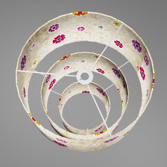 3 Tier Lamp Shade - P35 - Batik Multi Flower on Natural, 40cm x 20cm, 30cm x 17.5cm & 20cm x 15cm