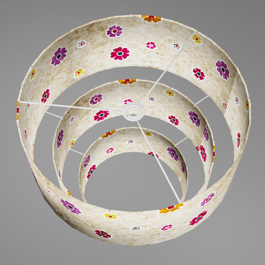 3 Tier Lamp Shade - P35 - Batik Multi Flower on Natural, 50cm x 20cm, 40cm x 17.5cm & 30cm x 15cm
