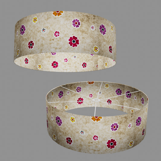 Drum Lamp Shade - P35 - Batik Multi Flower on Natural, 60cm(d) x 20cm(h)
