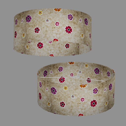 Drum Lamp Shade - P35 - Batik Multi Flower on Natural, 50cm(d) x 20cm(h)