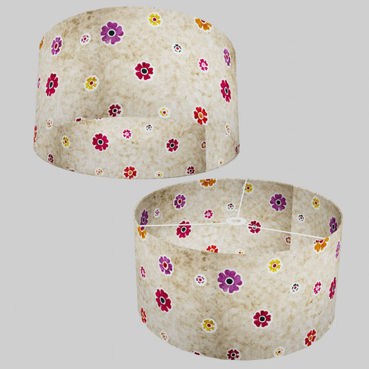 Drum Lamp Shade - P35 - Batik Multi Flower on Natural, 50cm(d) x 25cm(h)