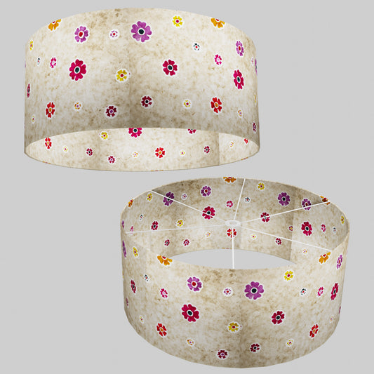 Drum Lamp Shade - P35 - Batik Multi Flower on Natural, 70cm(d) x 30cm(h)